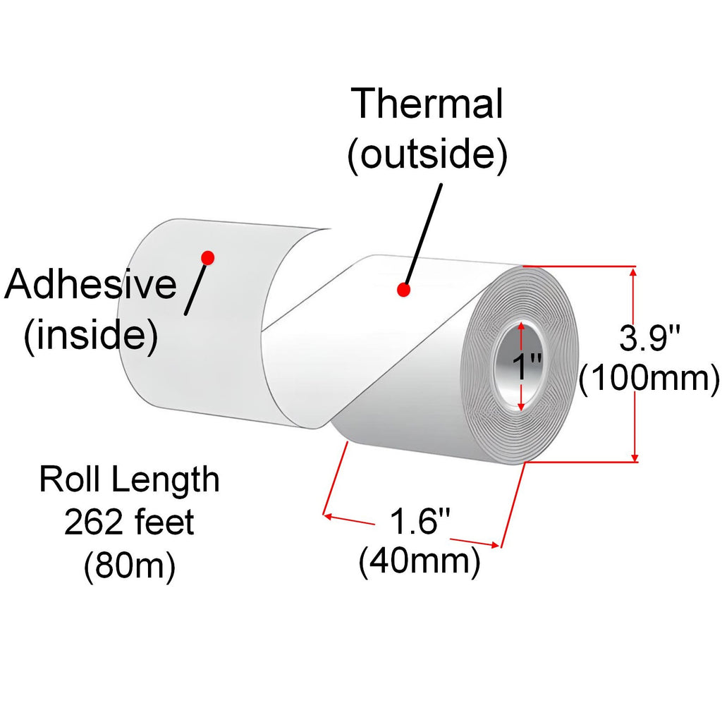 40mm X 80m Sticky Linerless Thermal Label Rolls, 24 Rolls, Removable Adhesive