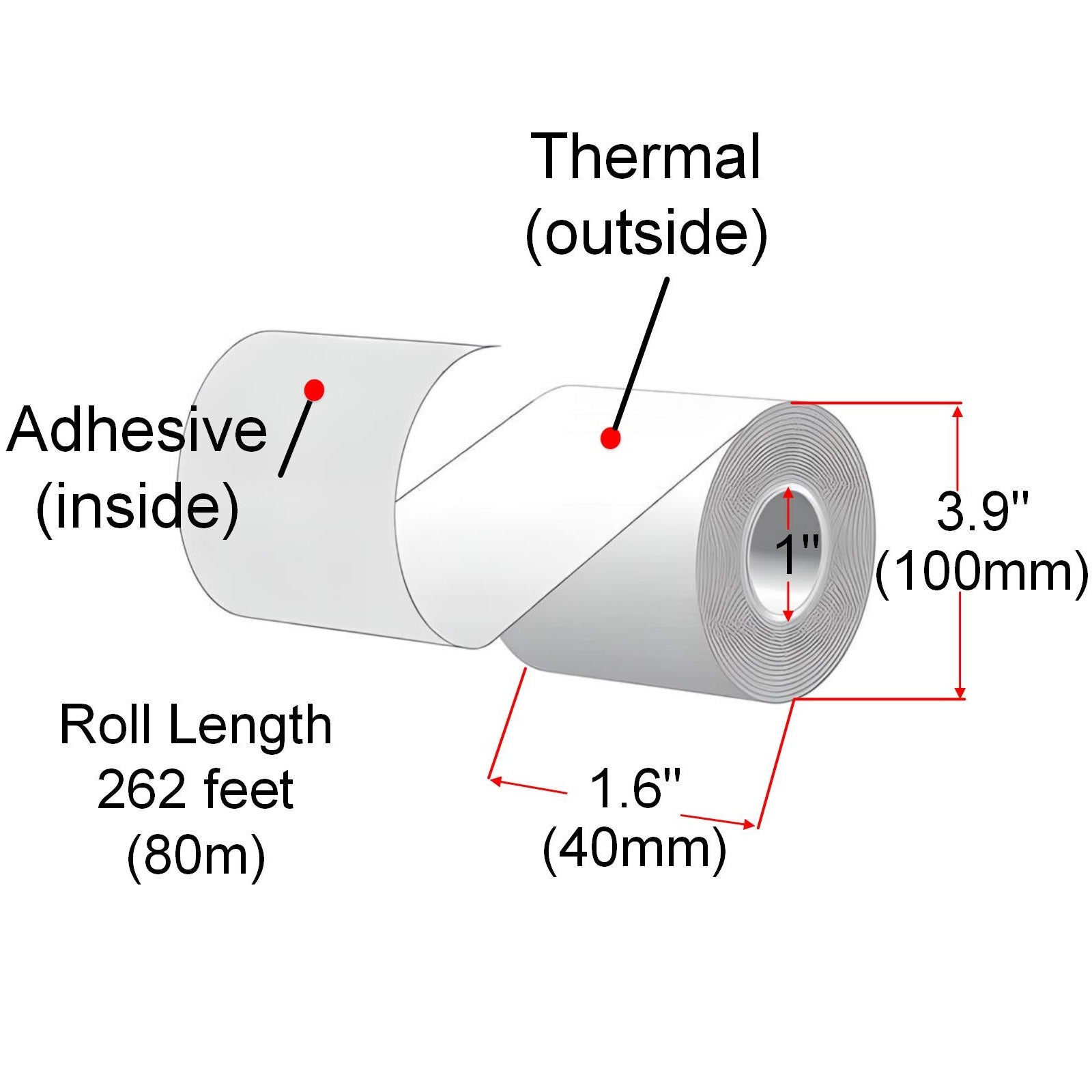 40mm X 80m Sticky Linerless Thermal Label Rolls, 24 Rolls, Removable Adhesive