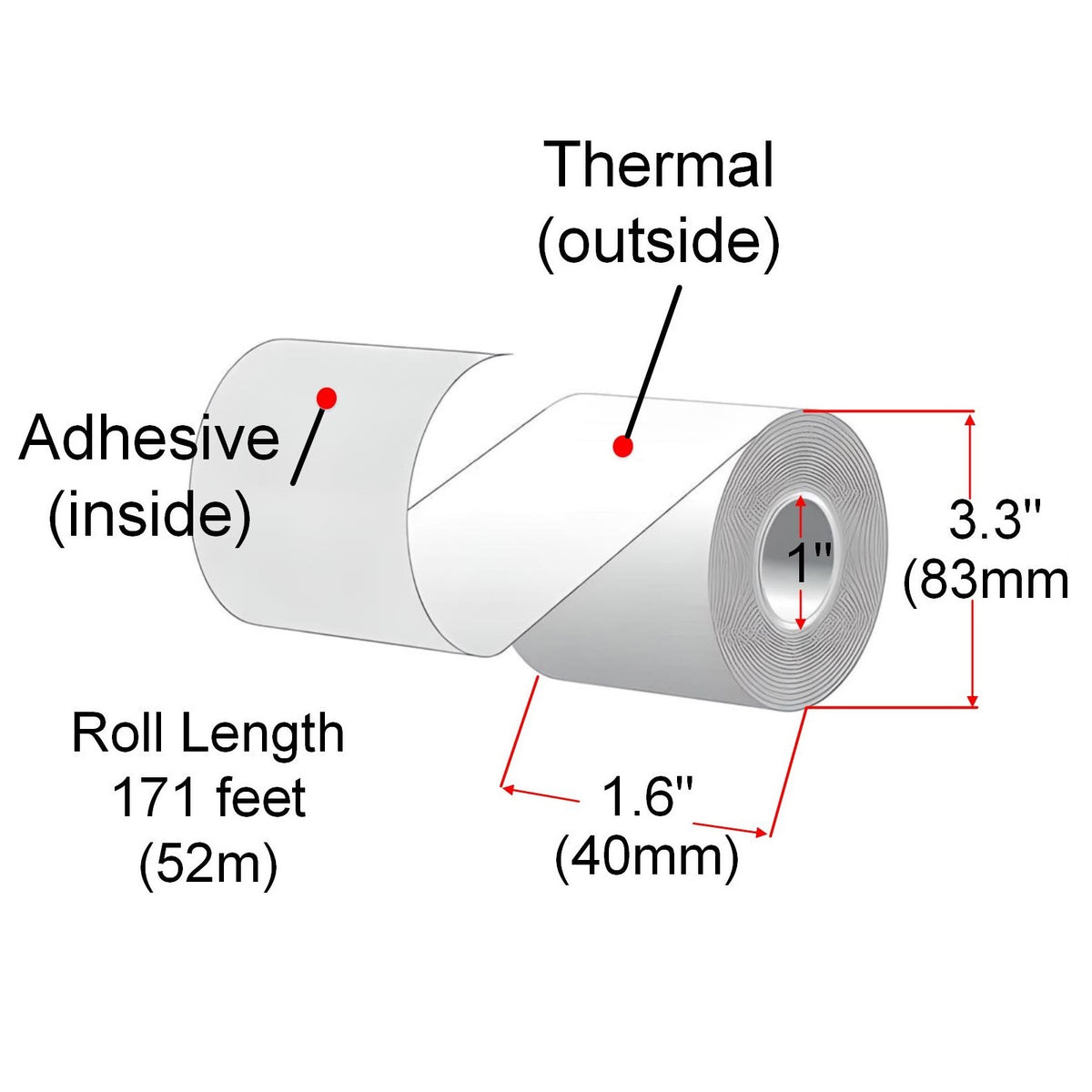 [48 Rolls] 40mm X 52m Sticky Linerless Thermal Label Rolls, Removable Adhesive