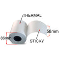 58mm X 52m Sticky Thermal Paper Rolls, 32 Rolls, Removable Adhesive