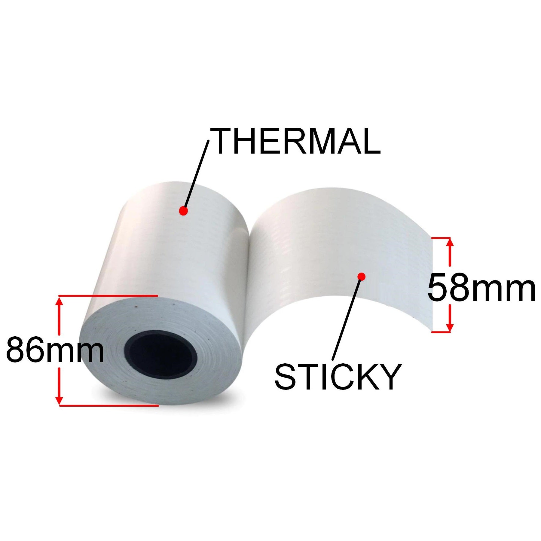 58mm X 52m Sticky Thermal Paper Rolls, 32 Rolls, Removable Adhesive