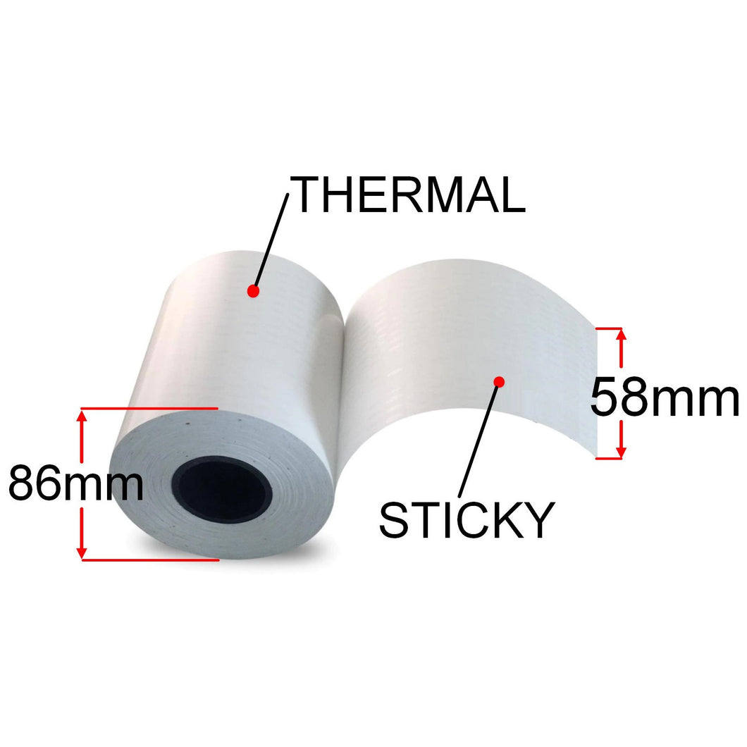 58mm X 52m Sticky Thermal Paper Rolls, 32 Rolls, Removable Adhesive