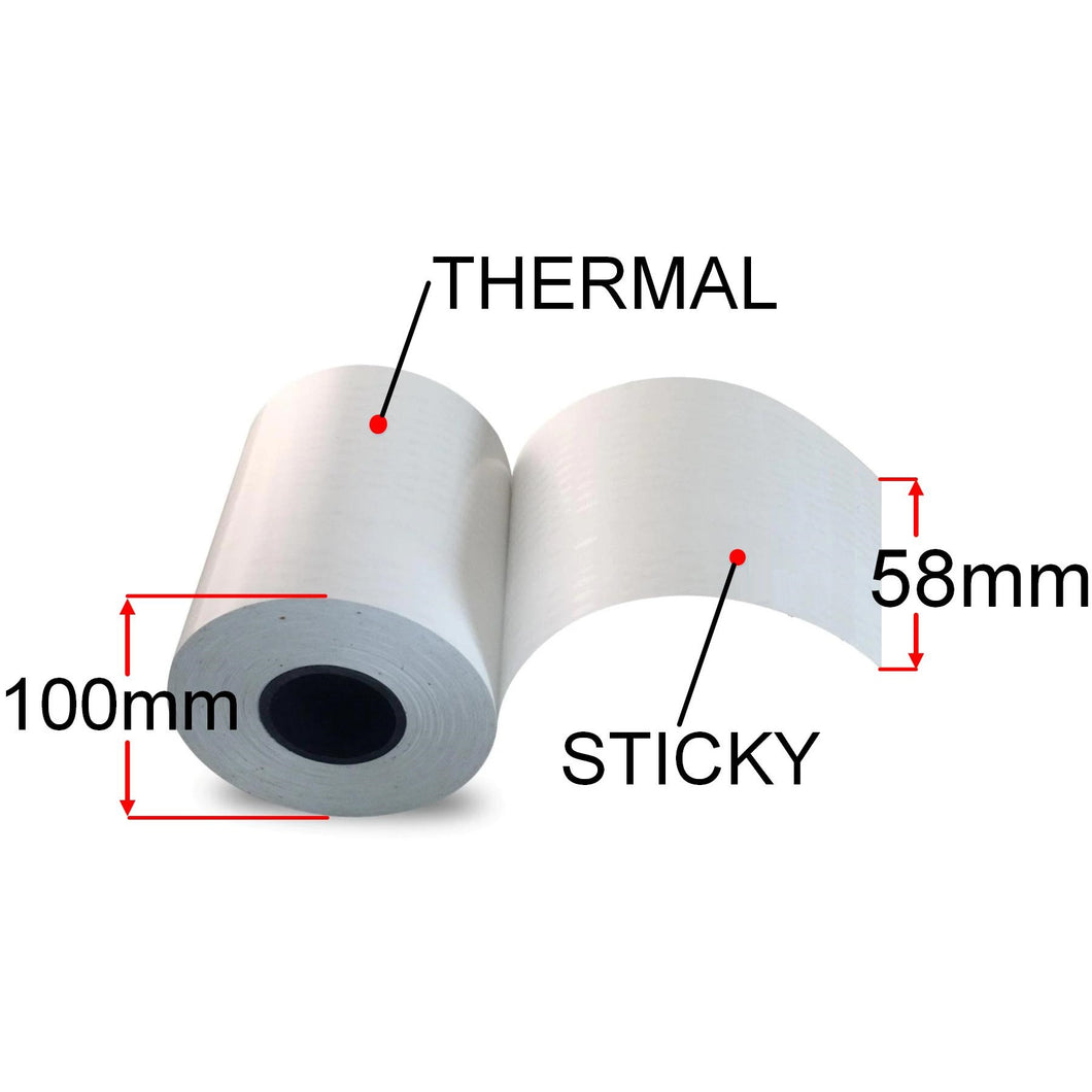 58mm X 80m Sticky Thermal Paper Rolls, 24 Rolls, Removable Adhesive