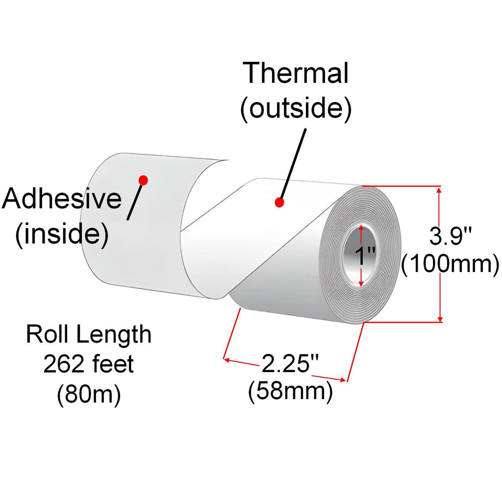 58mm X 80m Sticky Thermal Paper Rolls, 24 Rolls, Removable Adhesive