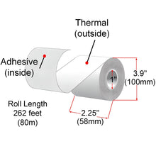Load image into Gallery viewer, 58mm X 80m Sticky Thermal Paper Rolls, 24 Rolls, Removable Adhesive
