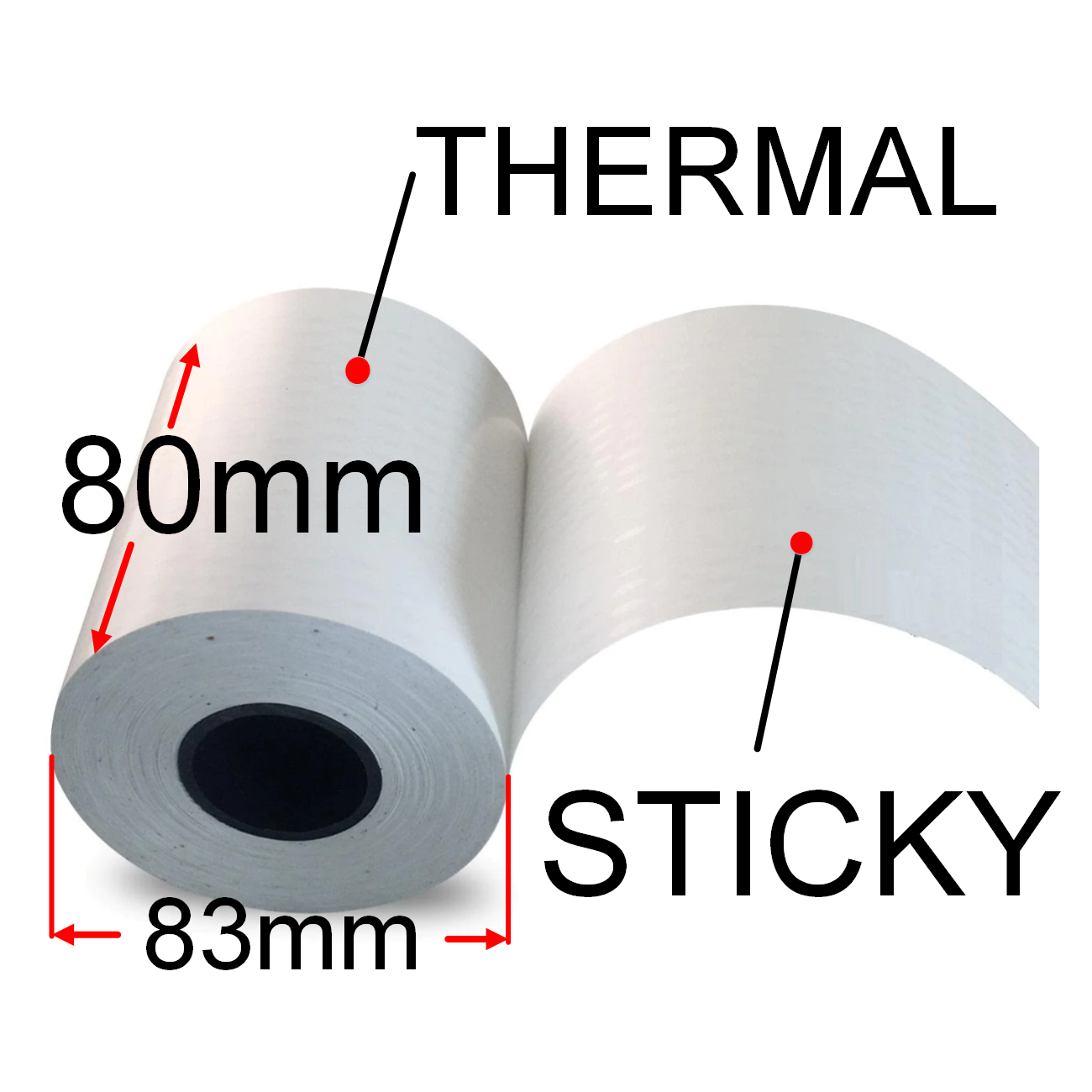 80mm X 52m Sticky Thermal Paper Rolls, 24 Rolls, Removable Adhesive
