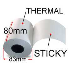 Load image into Gallery viewer, 80mm X 52m Sticky Thermal Paper Rolls, 24 Rolls, Removable Adhesive
