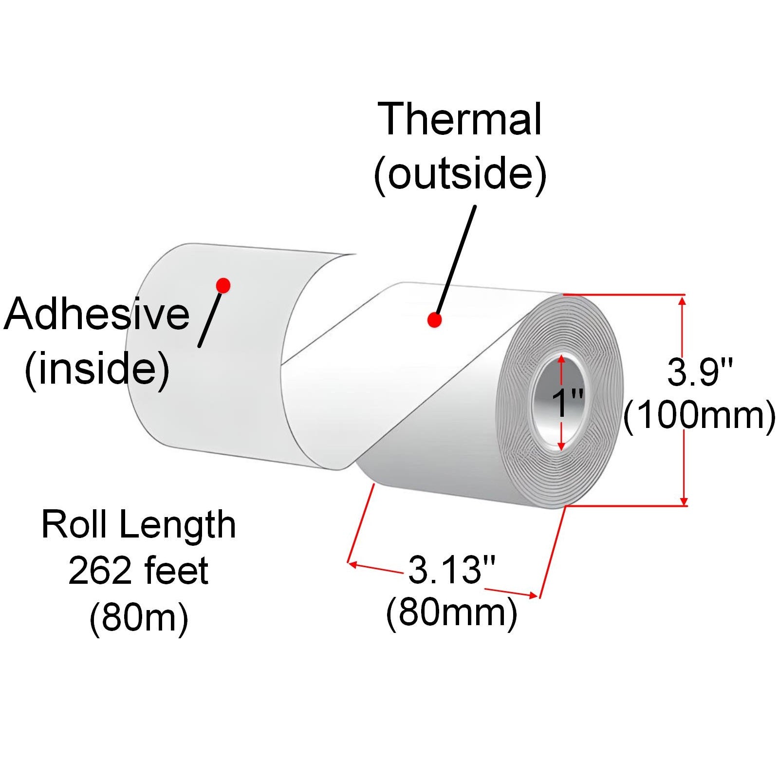 80mm X 80m Sticky Thermal Paper Rolls, 16 Rolls, Removable Adhesive