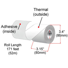 Load image into Gallery viewer, 80mm X 52m Sticky Thermal Paper Rolls, 24 Rolls, Removable Adhesive
