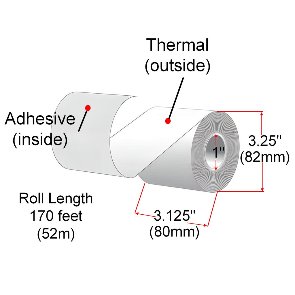 [24 Rolls] 80mm X 52m Sticky Linerless Thermal Label Rolls, Removable Adhesive