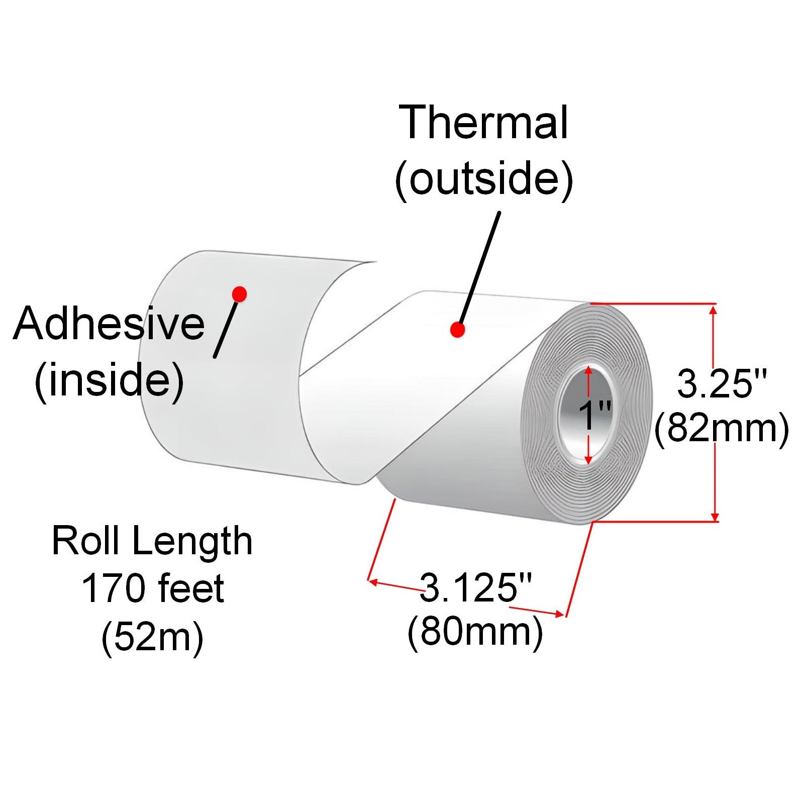 80mm X 52m Sticky Thermal Paper Rolls, 24 Rolls, Removable Adhesive
