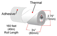 Load image into Gallery viewer, 3-1/8&quot; x 160&#39; (80mm X 49m) POS Sticky Thermal Label Rolls, Removable Adhesive, 25 Rolls
